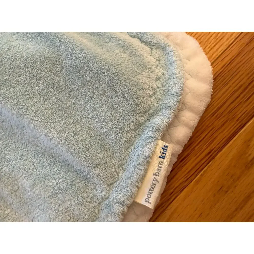 Pottery Barn Kids Plush Baby Blanket Blue White 30x38 Security Crib Nursery